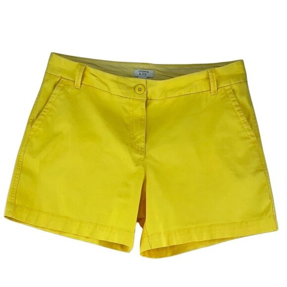 Crown & Ivy Womens Caroline Yellow Shorts Size 6 Cotton Blend - Picture 6 of 6